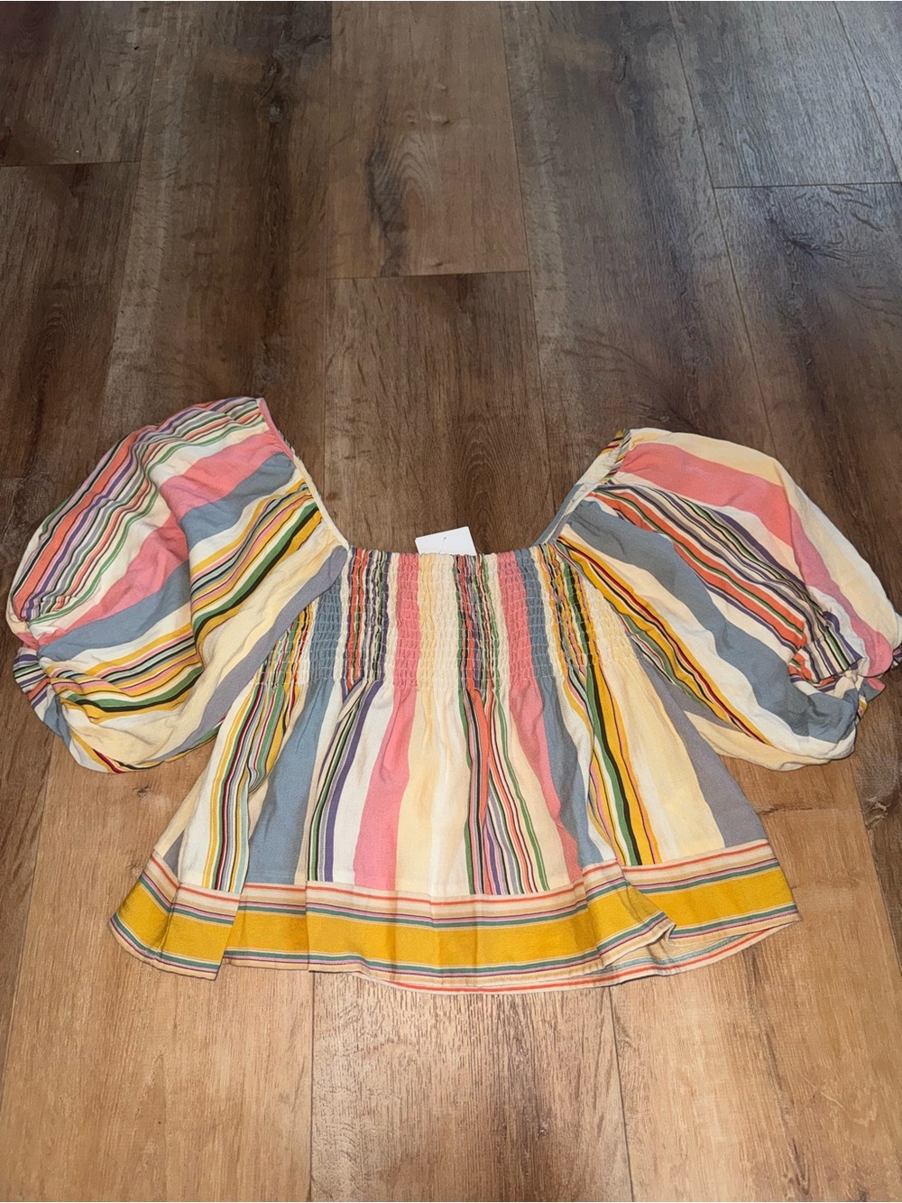 Haus of hilights Striped Puff Sleeve Off-Shoulder Top — Multicolor